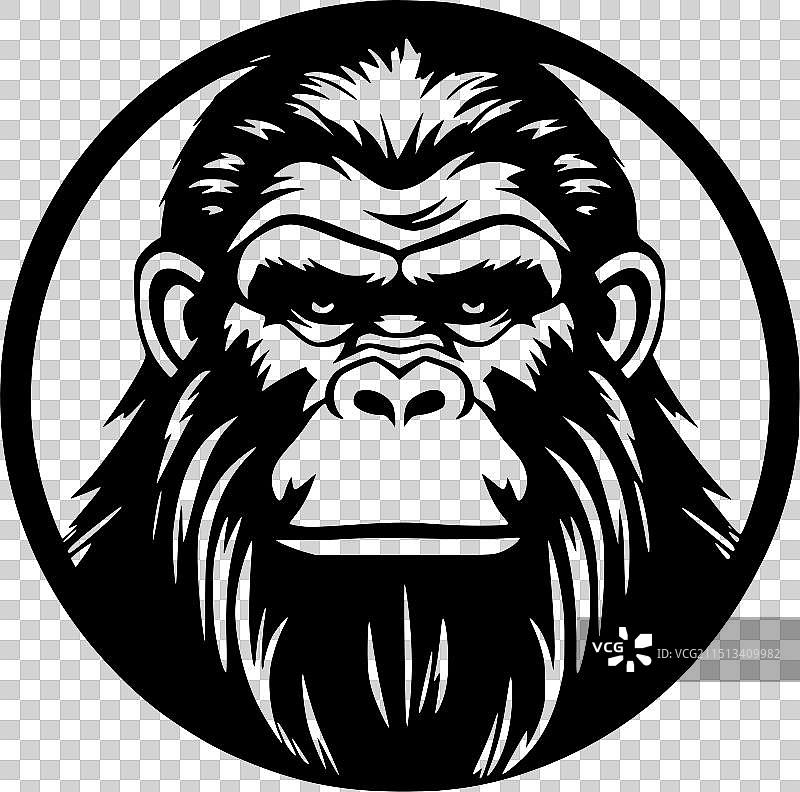 黑白黑猩猩隔离图标图片素材