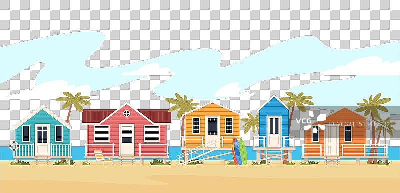 热带岛屿上的海滩小屋简易别墅图片素材