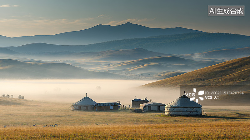 【AI数字艺术】内蒙古大草原蒙古包图片素材