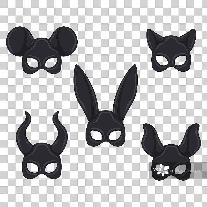 彩色黑面具兔子合集图片素材