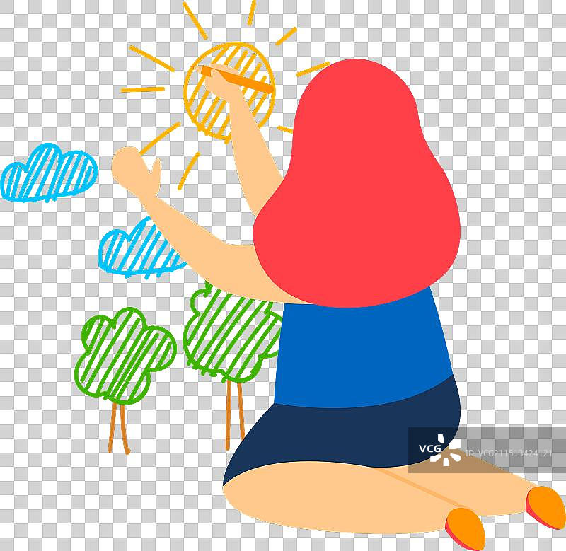 画着夏天阳光云朵场景的儿童图片素材