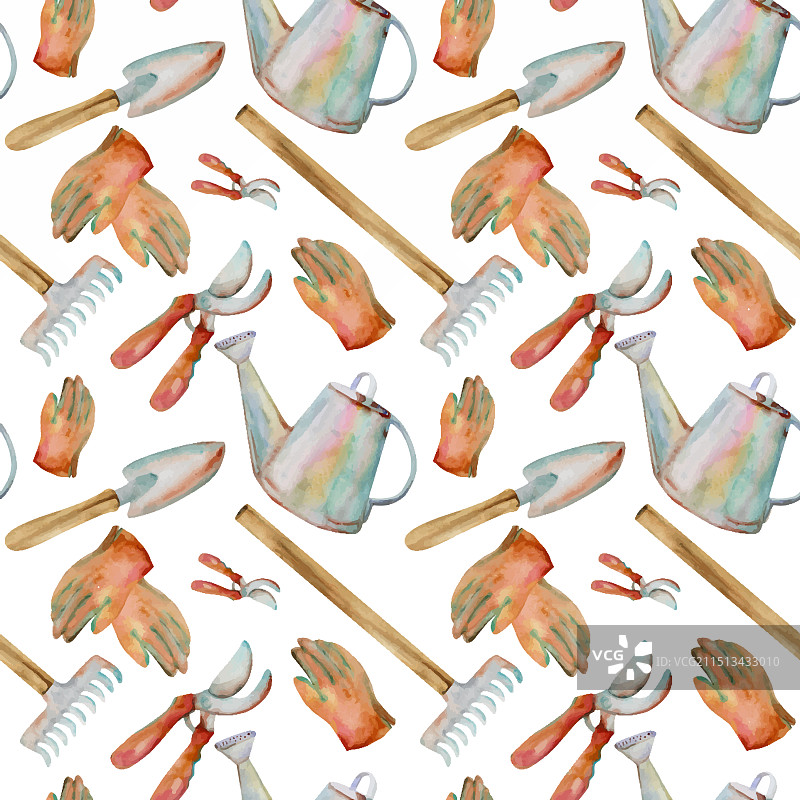 手绘水彩春季园艺工具耙子图片素材