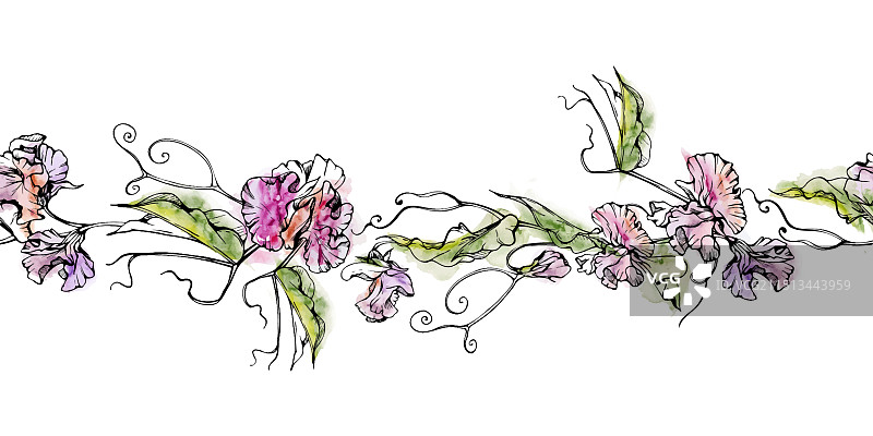 手绘水彩墨水植物花卉图片素材