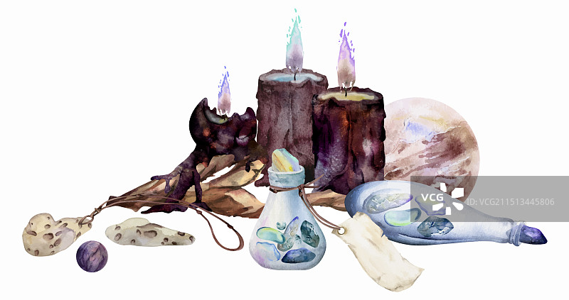 手绘水彩海巫祭坛物品图片素材