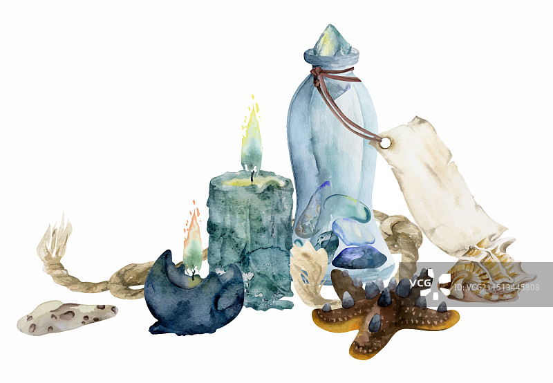 手绘水彩海巫祭坛物品图片素材