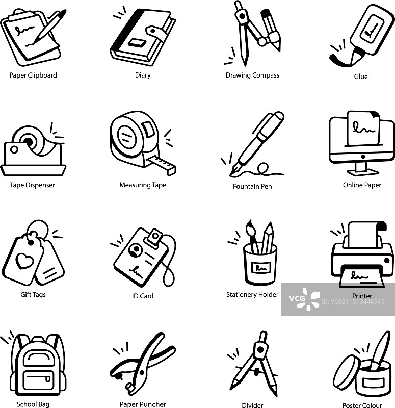 学习用品轮廓图标包图片素材