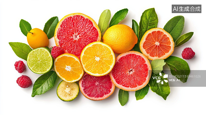【AI数字艺术】多种新鲜水果拼盘展示图片素材