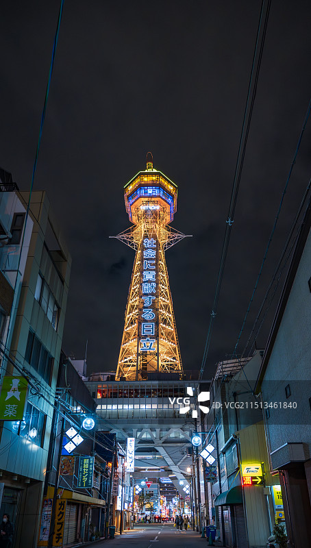 日本大阪府大阪市浪速区新世界商业街通天塔图片素材