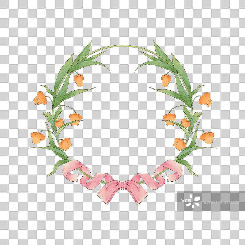 灯笼花花框水彩插画图片素材