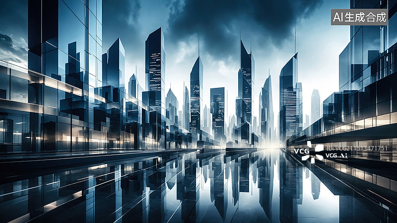 【AI数字艺术】未来城市的倒影图片素材