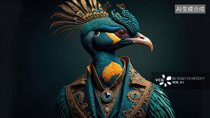 【AI数字艺术】华丽孔雀肖像图片素材