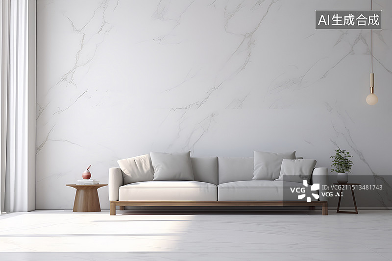 【AI数字艺术】大理石墙面客厅样板间图片素材