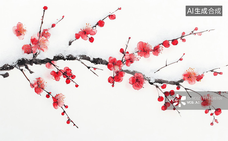 【AI数字艺术】一支红梅出墙来图片素材