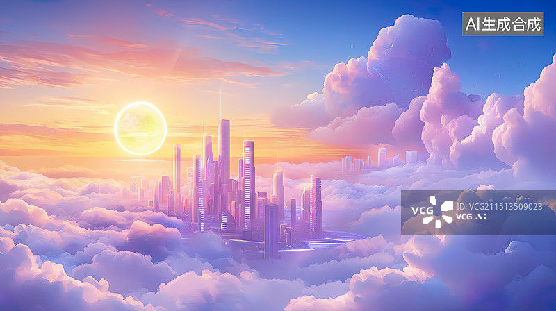 【AI数字艺术】漂浮在空中的未来城市图片素材