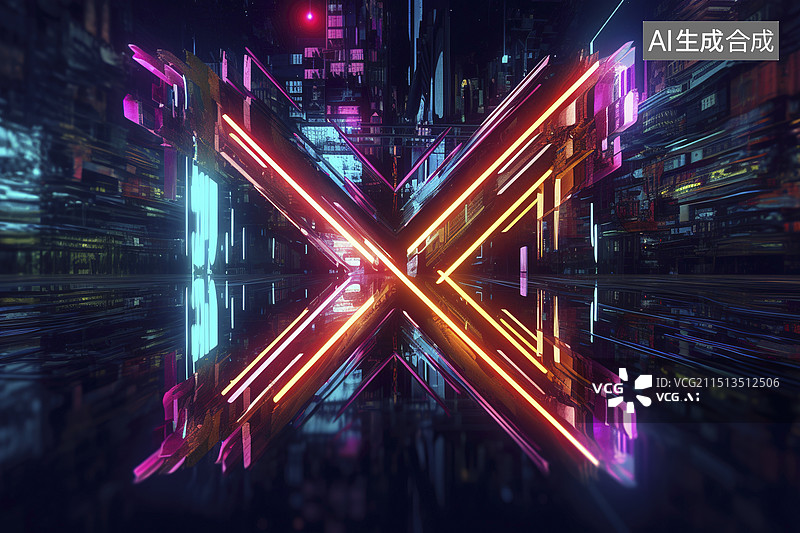【AI数字艺术】霓虹灯字母X图片素材