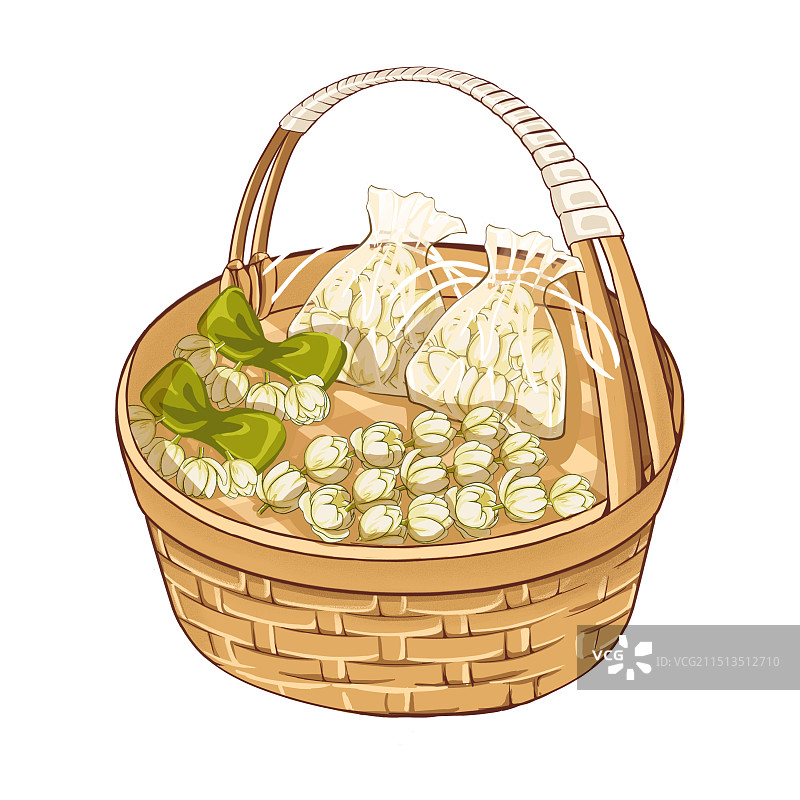 装茉莉花的竹篮图片素材