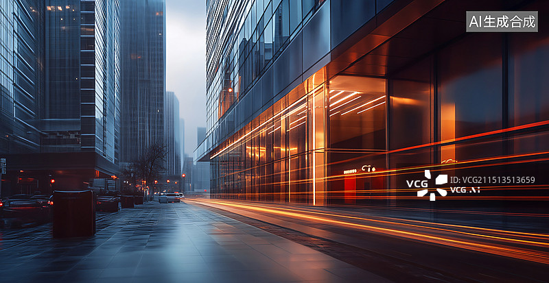 【AI数字艺术】清晨光线 低角度侧面金融街道 汽车广告背景图片素材