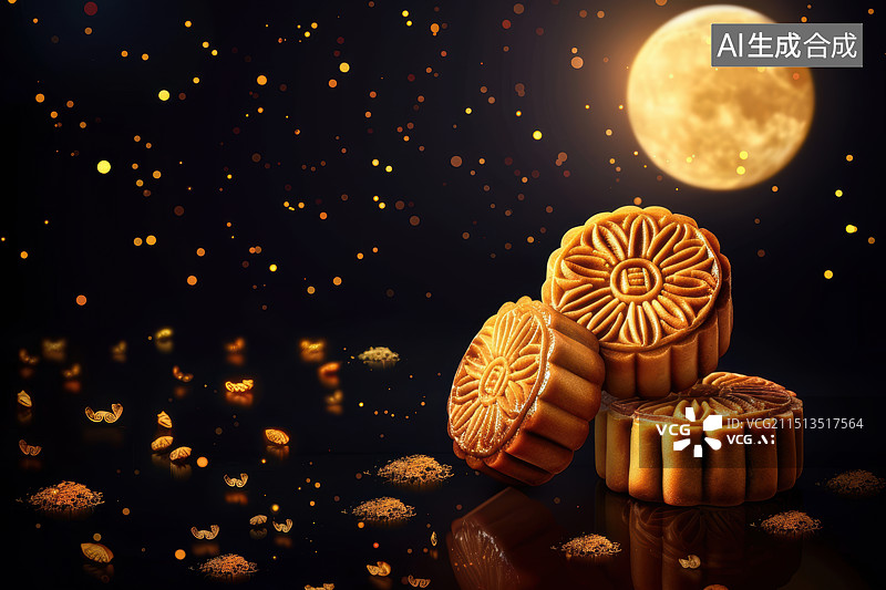 【AI数字艺术】中秋节月饼摆盘背景图片素材