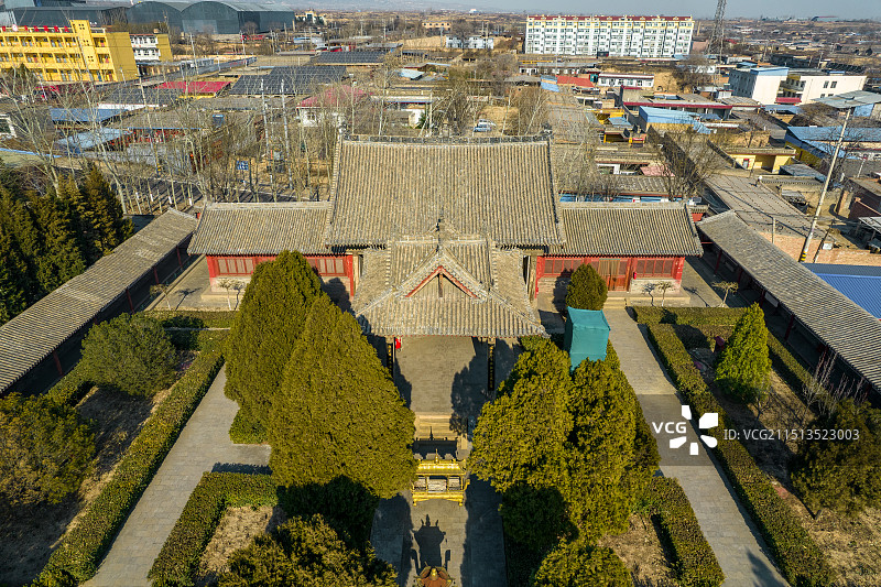 中国山西省临汾市尧都区牛王庙航拍图片素材