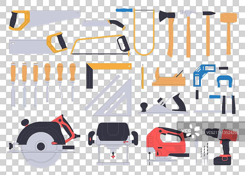 手工及电动木工工具套装图片素材