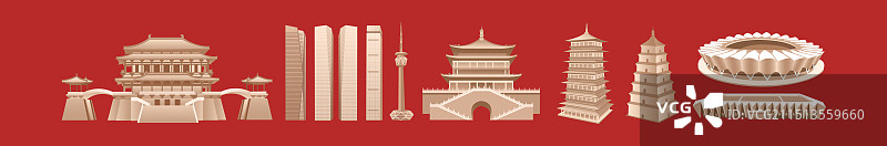 红金西安高端矢量插画图片素材