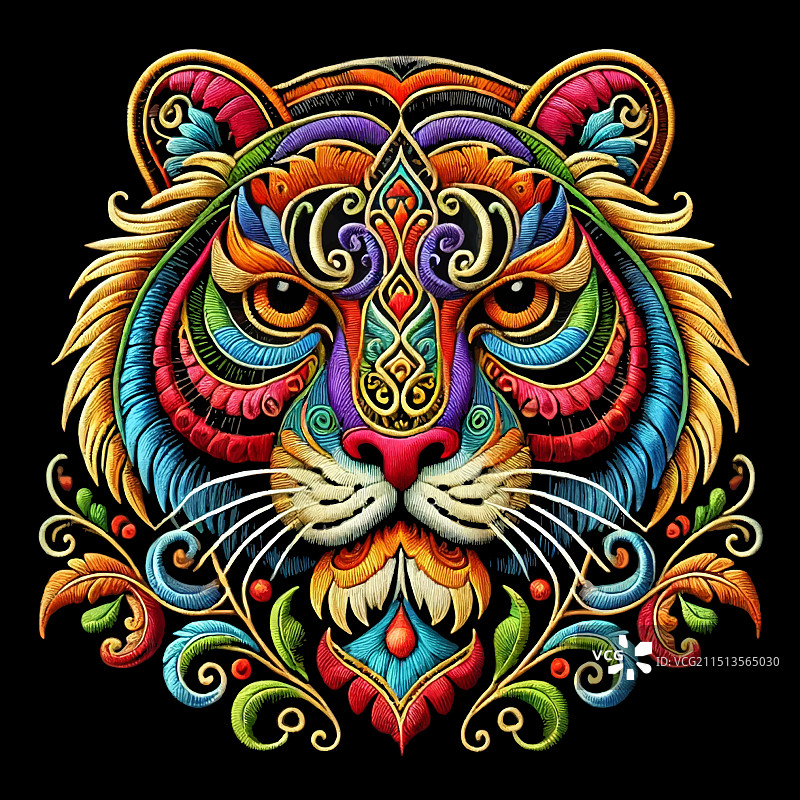 刺绣纹理彩色3D老虎图片素材