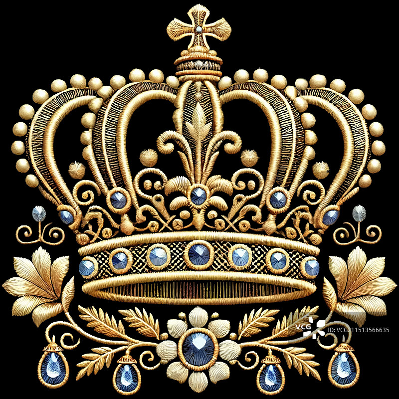 金色刺绣珠宝3D皇冠图片素材