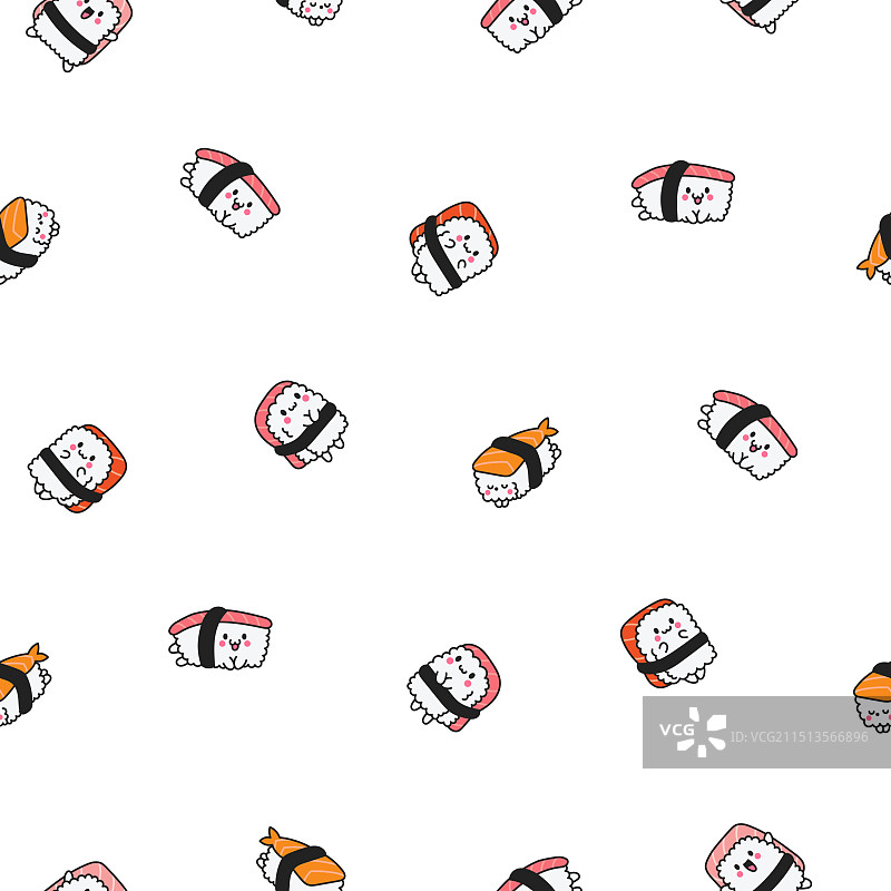不同姿势的快乐寿司无缝图案图片素材