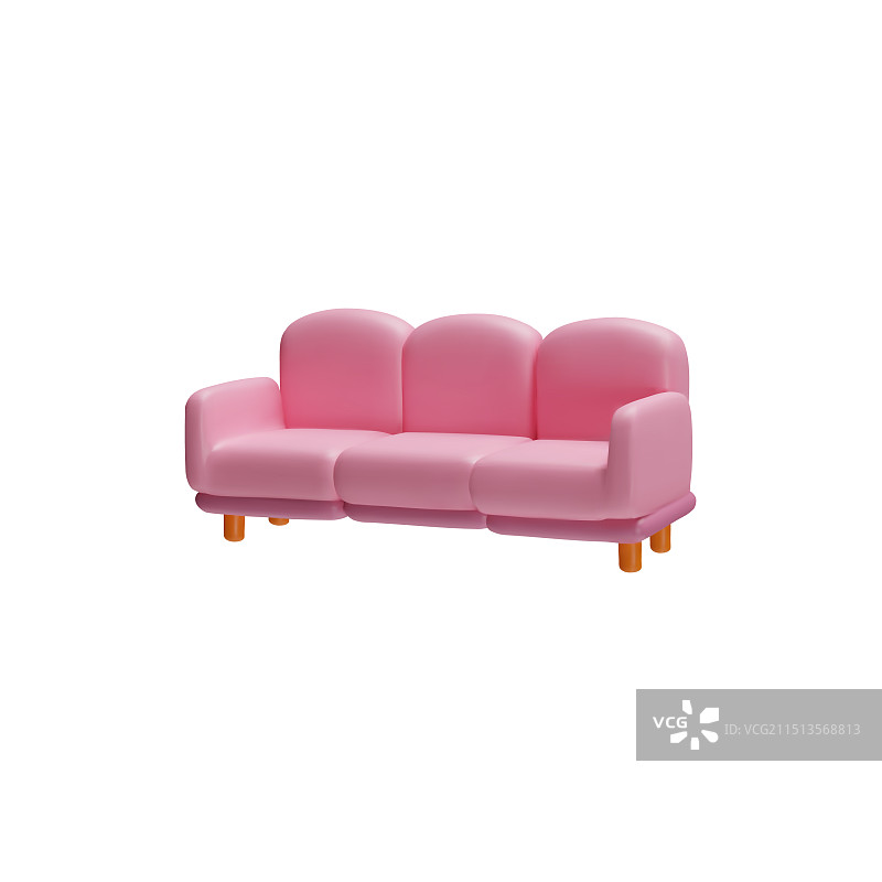 带有三重靠垫木制支腿的3D沙发图片素材