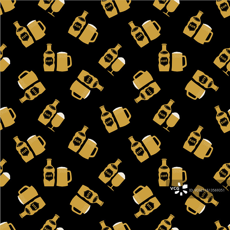 啤酒瓶和啤酒杯无缝图案图片素材