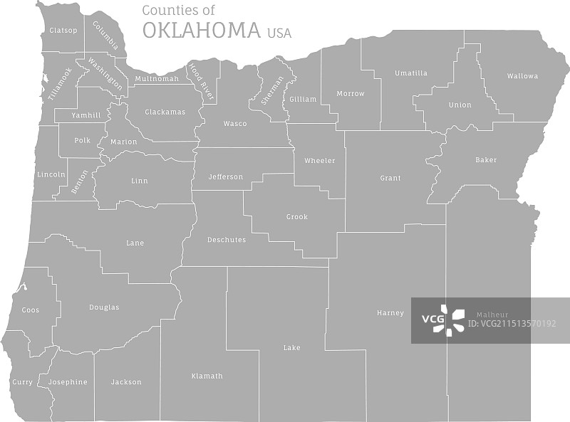 高度详细的俄勒冈州地图图片素材