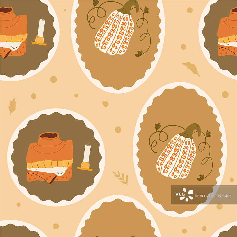 温馨秋季圆形无缝图案圆形标志图片素材