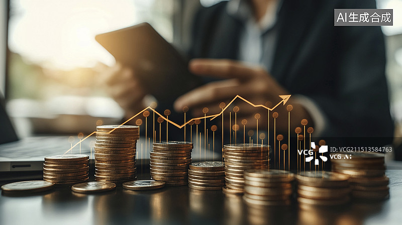 【AI数字艺术】一个男商人用手机进行金融理财图片素材