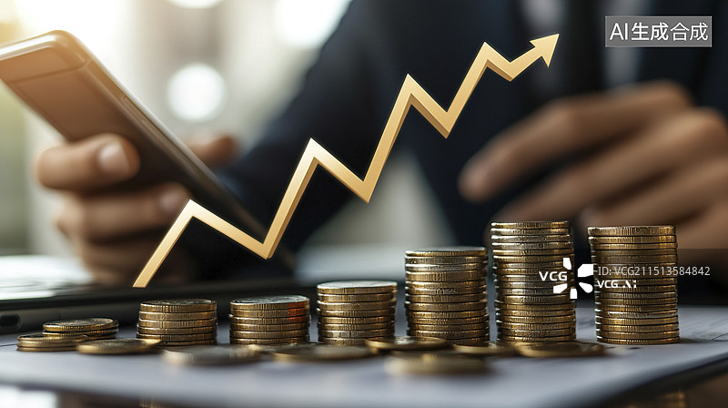 【AI数字艺术】一个男商人用手机进行金融理财图片素材
