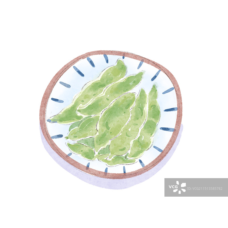手绘美食插画一盘毛豆图片素材