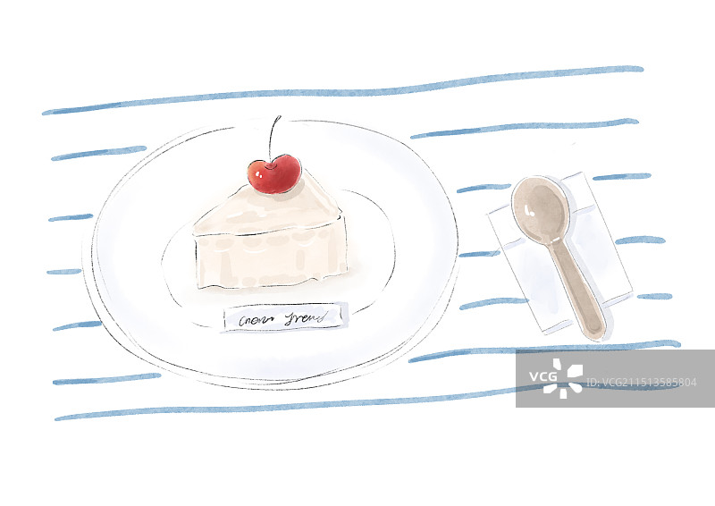 手绘美食插画樱桃奶油蛋糕图片素材
