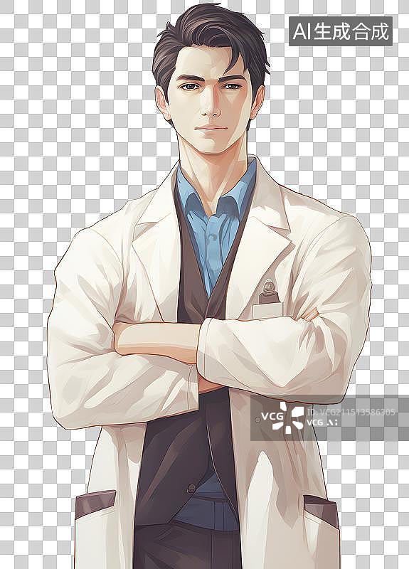【AI数字艺术】双手抱胸的英俊男人 科研人员 医生 研究员图片素材