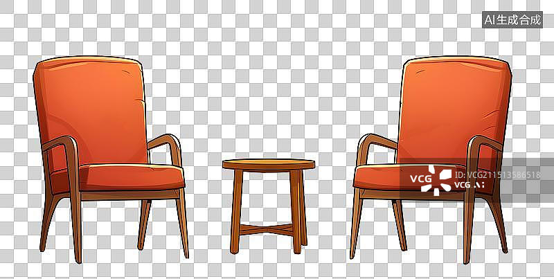 【AI数字艺术】有椅子的休息室 茶几 绿植 咖啡店 背景 插画图片素材