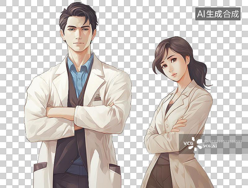 【AI数字艺术】双手抱胸的英俊男人和美丽女人 科研人员 医生 研究员图片素材