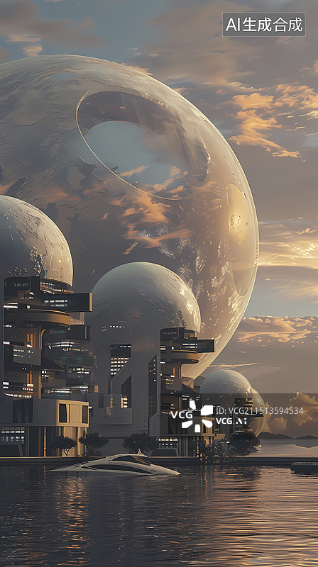 【AI数字艺术】数码现代未来主义行星场景图形海报背景图片素材