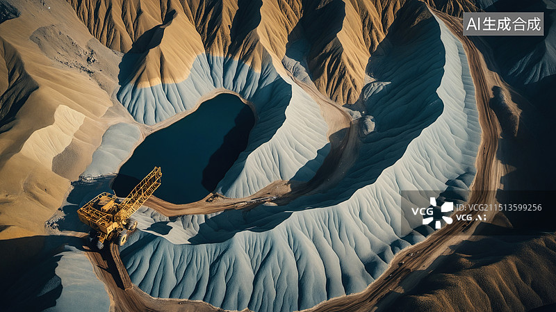 【AI数字艺术】沙漠中的蓝湖秘境图片素材