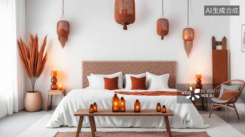 【AI数字艺术】温馨舒适的卧室设计图片素材