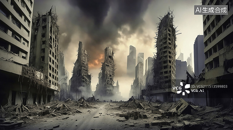 【AI数字艺术】废墟之城：末日景象的苍凉画卷图片素材