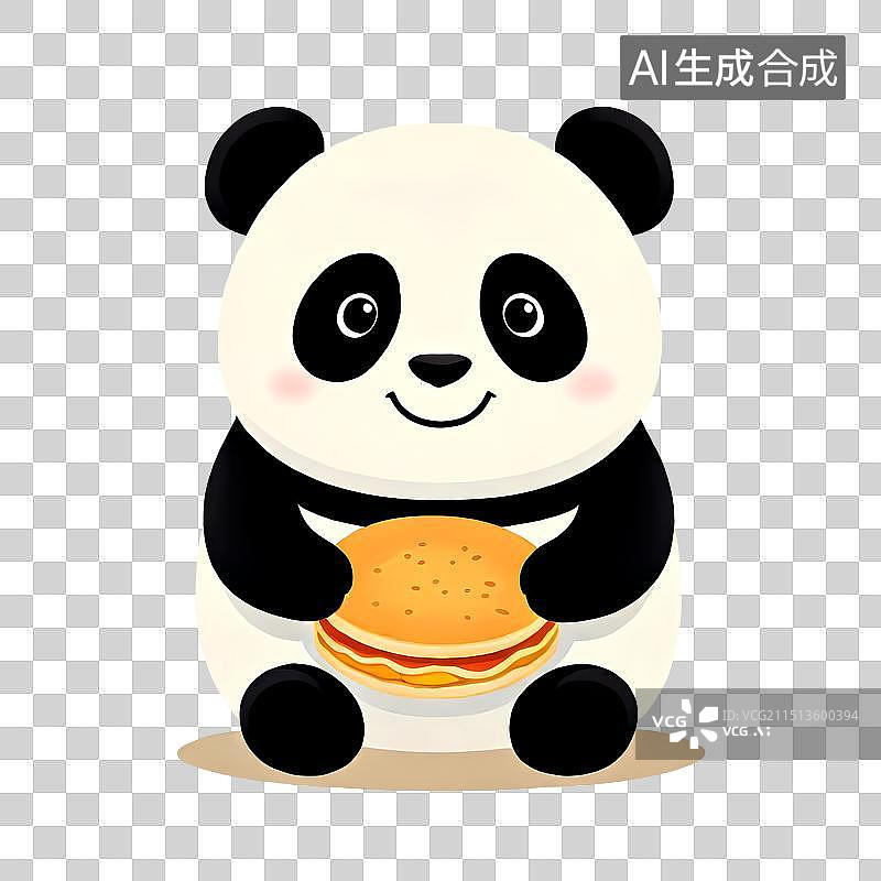 【AI数字艺术】3D渲染卡通熊猫，手里拿着煎饼，锅盔，烤饼，的大熊猫，中国传统美食图片素材