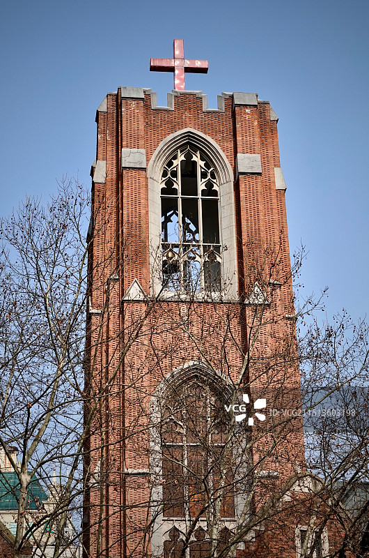 上海沐恩堂教堂钟楼塔楼十字架图片素材