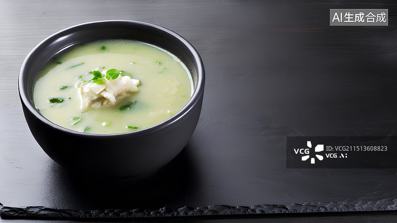 【AI数字艺术】黑色背景上的一碗汤，蔬菜汤，肉汤，浓汤图片素材