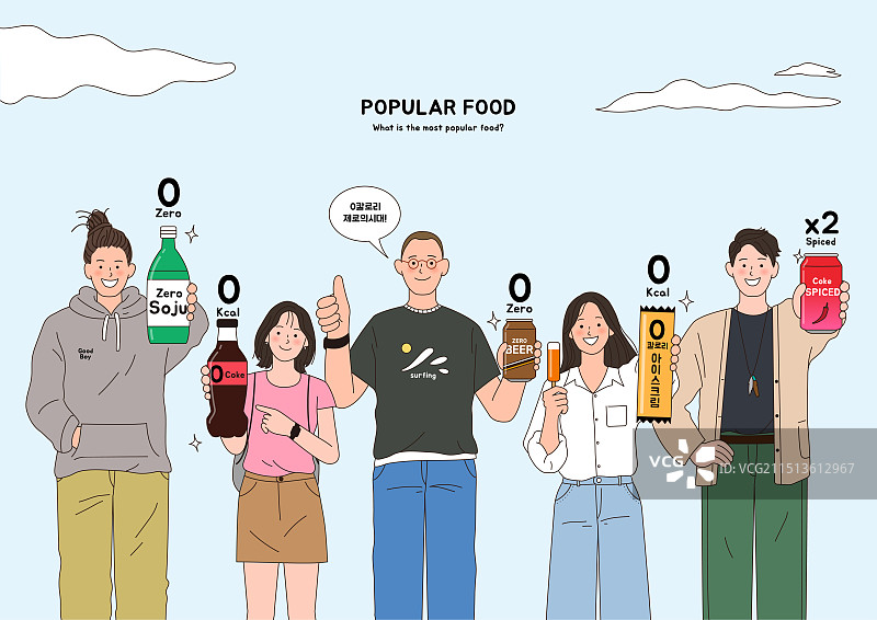 人们展示零卡路里的饮料和食物图片素材