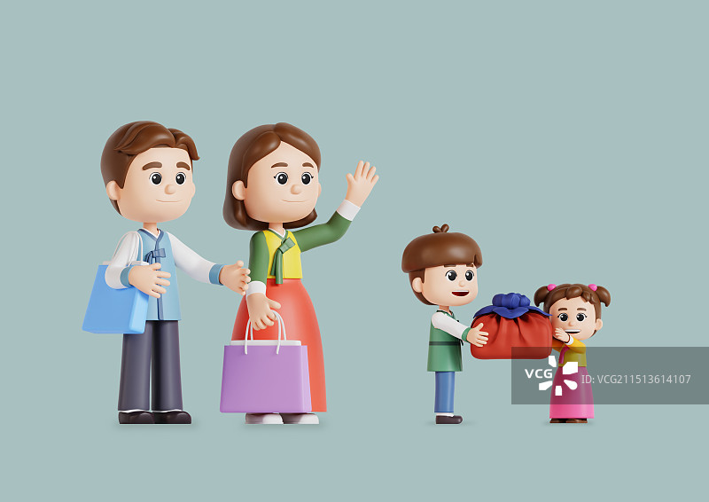 一家人用礼物互相问候图片素材