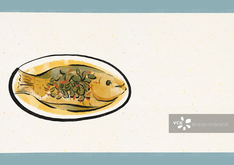 国潮风宁波美食插画-雪菜黄鱼图片素材