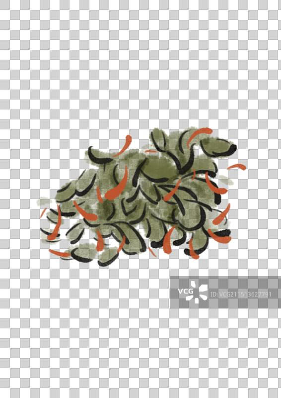 水墨风宁波美食插画元素-雪菜黄鱼图片素材